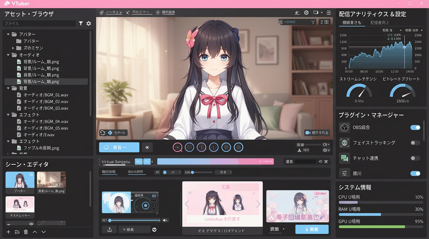 Camverse feature overview showing virtual camera, scene composition, character animation, and stream broadcasting tools